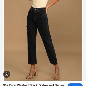 Agolde 90s Crop Mid Rise Loose Straight Jeans Button Fly High Rise Distressed